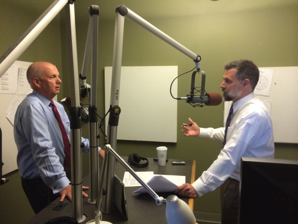 U.S. Attorney David Hickton, on left, stops by WESA's Studio A to talk with me about Internet criminals. 